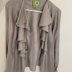 Long Sleeve Silk Ruffle Blouse
